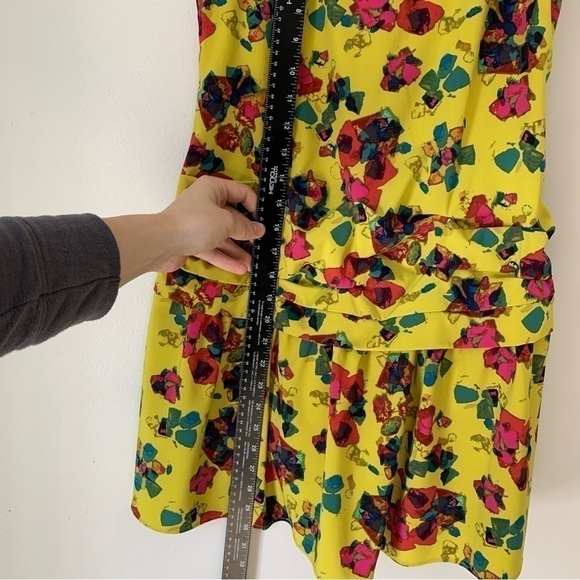 Rachel Rachel Roy Chartreuse Yellow Floral Drop Waist Ruffle Mini Dress Size 10 - Picture 7 of 11